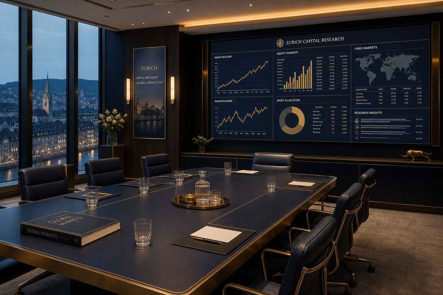 Research-Konferenzraum mit Analyse-Dashboard
