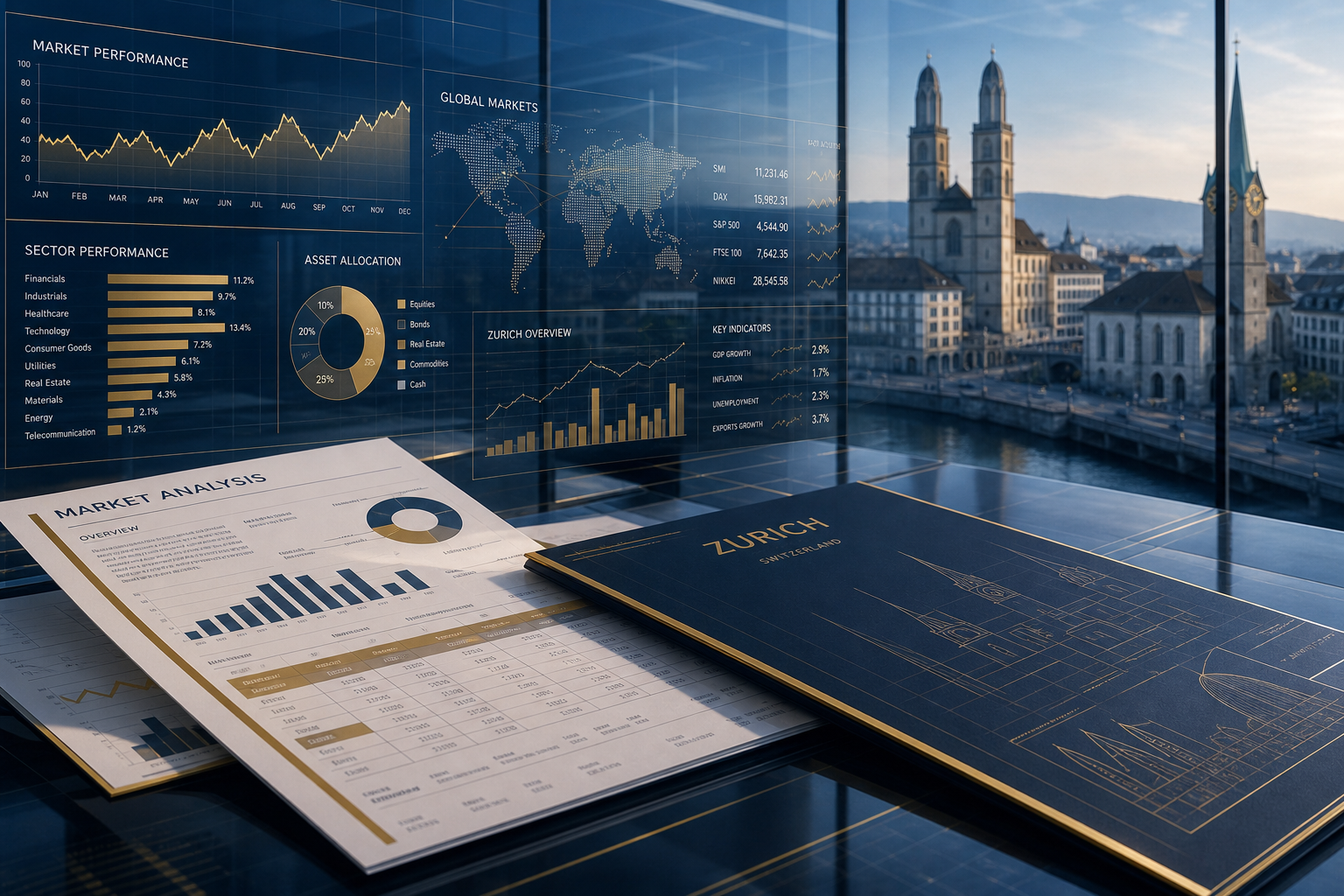 Research-Unterlagen und Marktanalyse-Dashboard